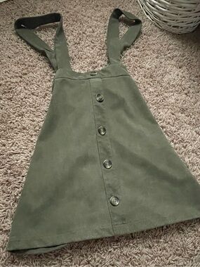 Girls Olive Green Button-Down Pinafore Dress